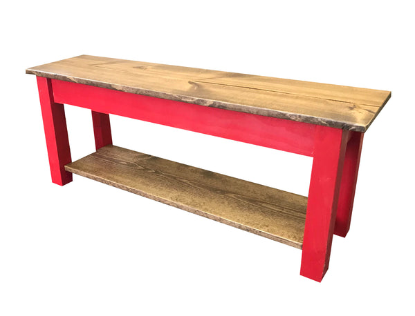 Light Walnut and Barn Red Storage Bench