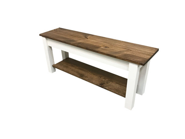 Olmsted Wood Bench with Shelf – Ezekiel and Stearns