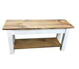 Solid wood farmhouse bench, rustic bench, seating, farmhouse, cabin, lodge seating, entryway bench, mudroom bench, furniture, pine, longleaf pine, all wood, shelf, shoe rack, storage, organization