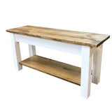 Solid wood farmhouse bench, rustic bench, seating, farmhouse, cabin, lodge seating, entryway bench, mudroom bench, furniture, pine, longleaf pine, all wood, shelf, shoe rack, storage, organization