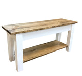 Solid wood farmhouse bench, rustic bench, seating, farmhouse, cabin, lodge seating, entryway bench, mudroom bench, furniture, pine, longleaf pine, all wood, shelf, shoe rack, storage, organization