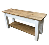 Solid wood farmhouse bench, rustic bench, seating, farmhouse, cabin, lodge seating, entryway bench, mudroom bench, furniture, pine, longleaf pine, all wood, shelf, shoe rack, storage, organization
