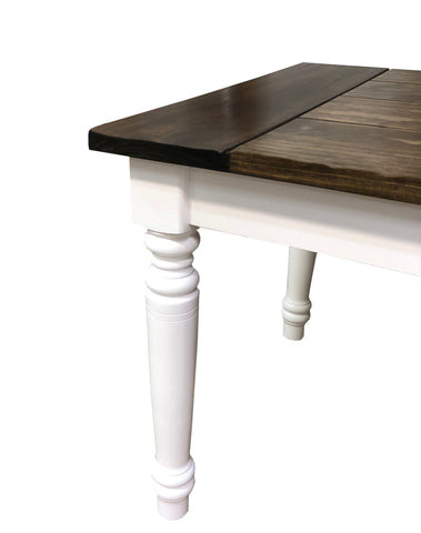 White table with shop dark wood top