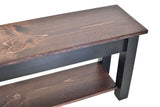 Red Mahogany and Black Bench with Shelf storage bench shoe shelf rack farmhouse rustic country
