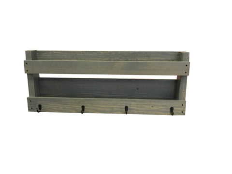 Rustic Wall Organizer / Shelf with Hooks 30 / Early American